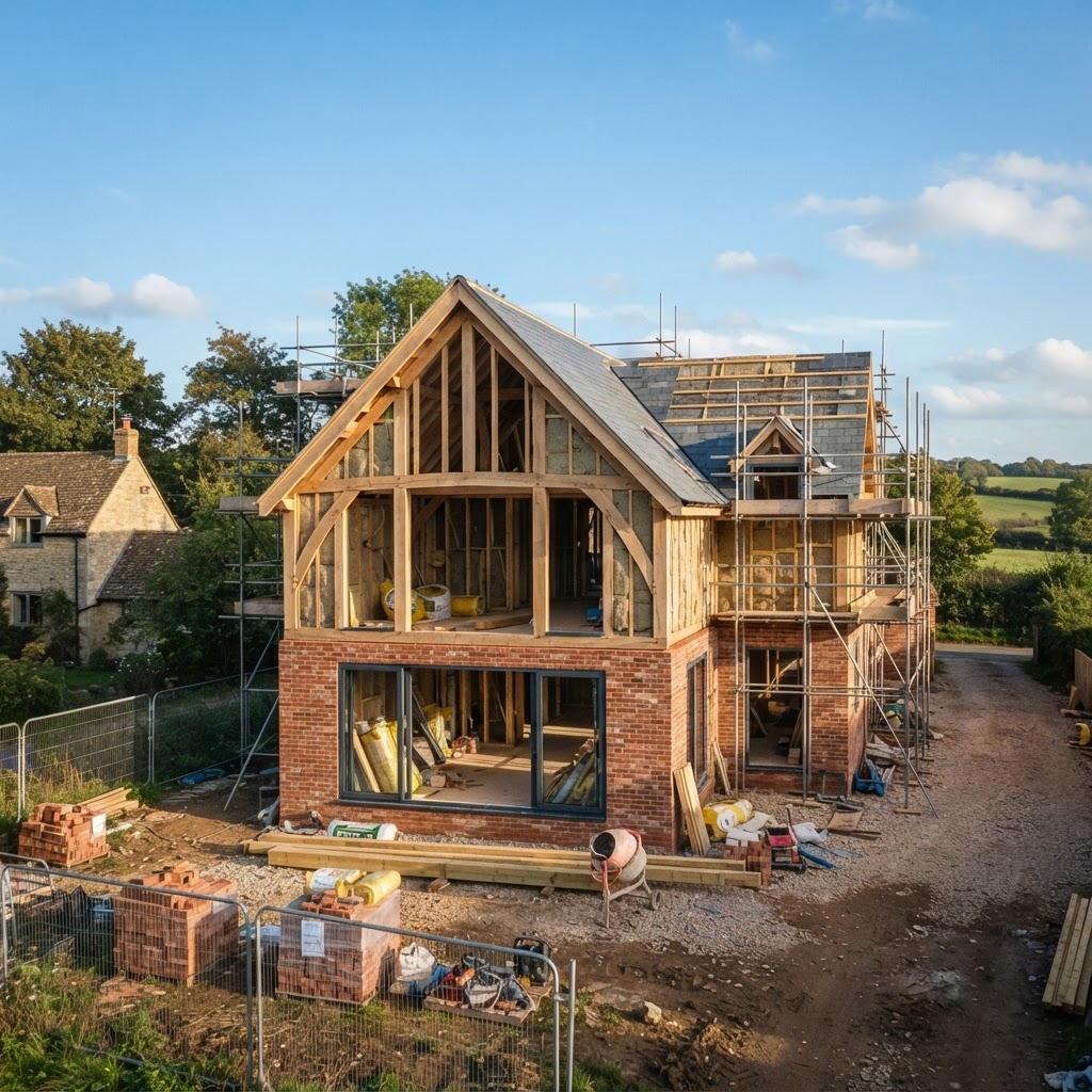 Modern new-build house under construction